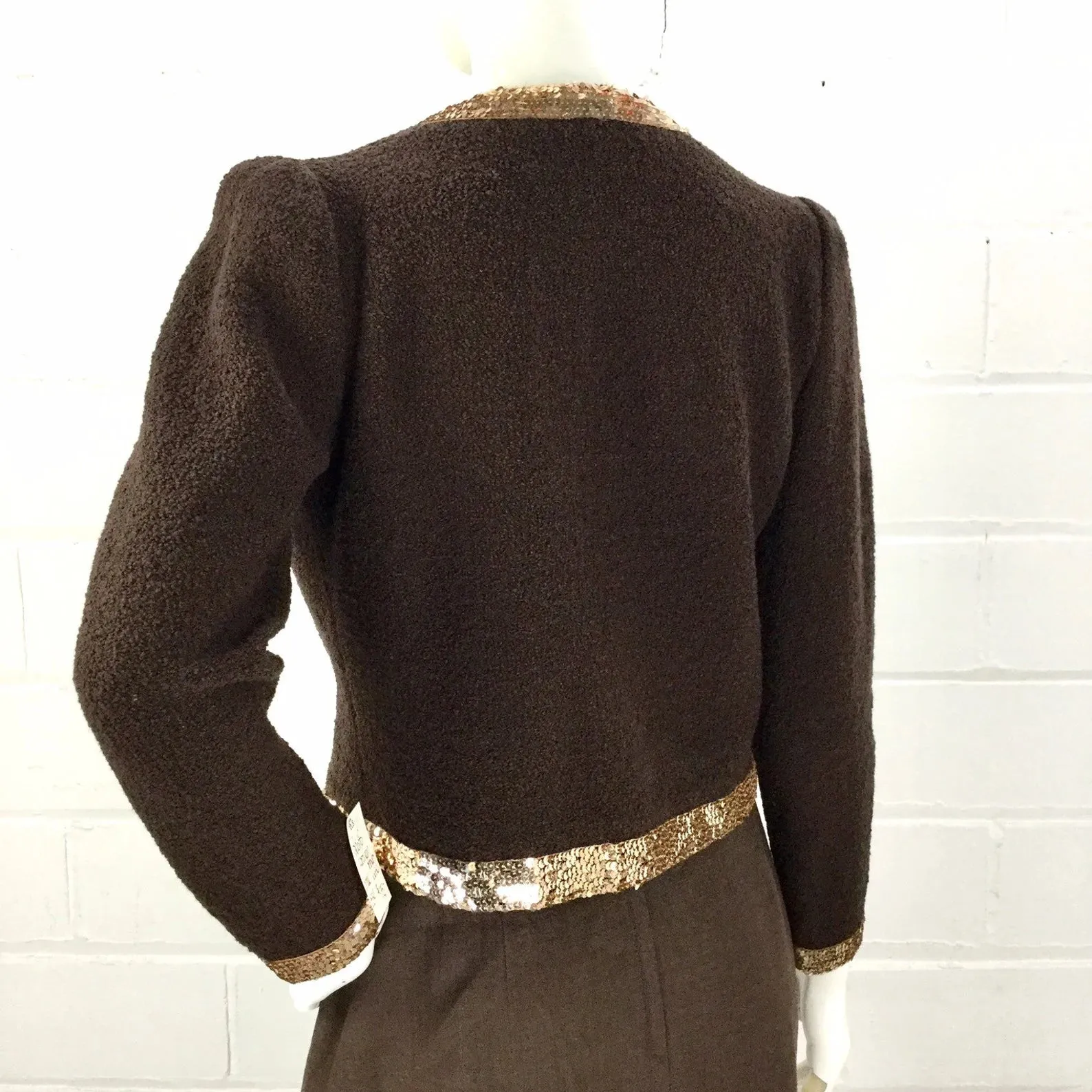 Vintage 1980s Brown Sequin Adolfo Boucle Cardigan, B36