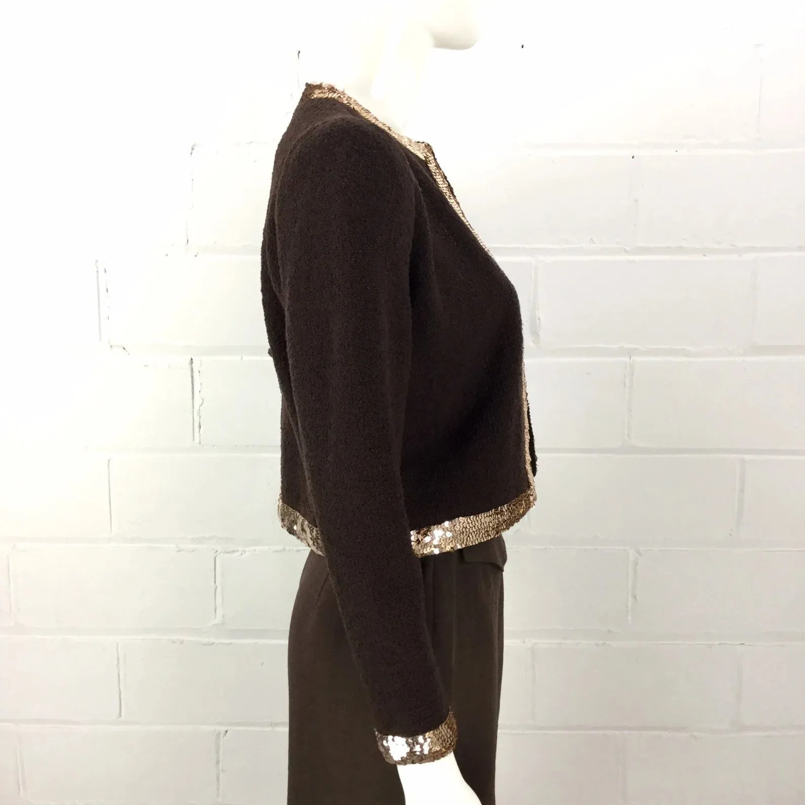 Vintage 1980s Brown Sequin Adolfo Boucle Cardigan, B36