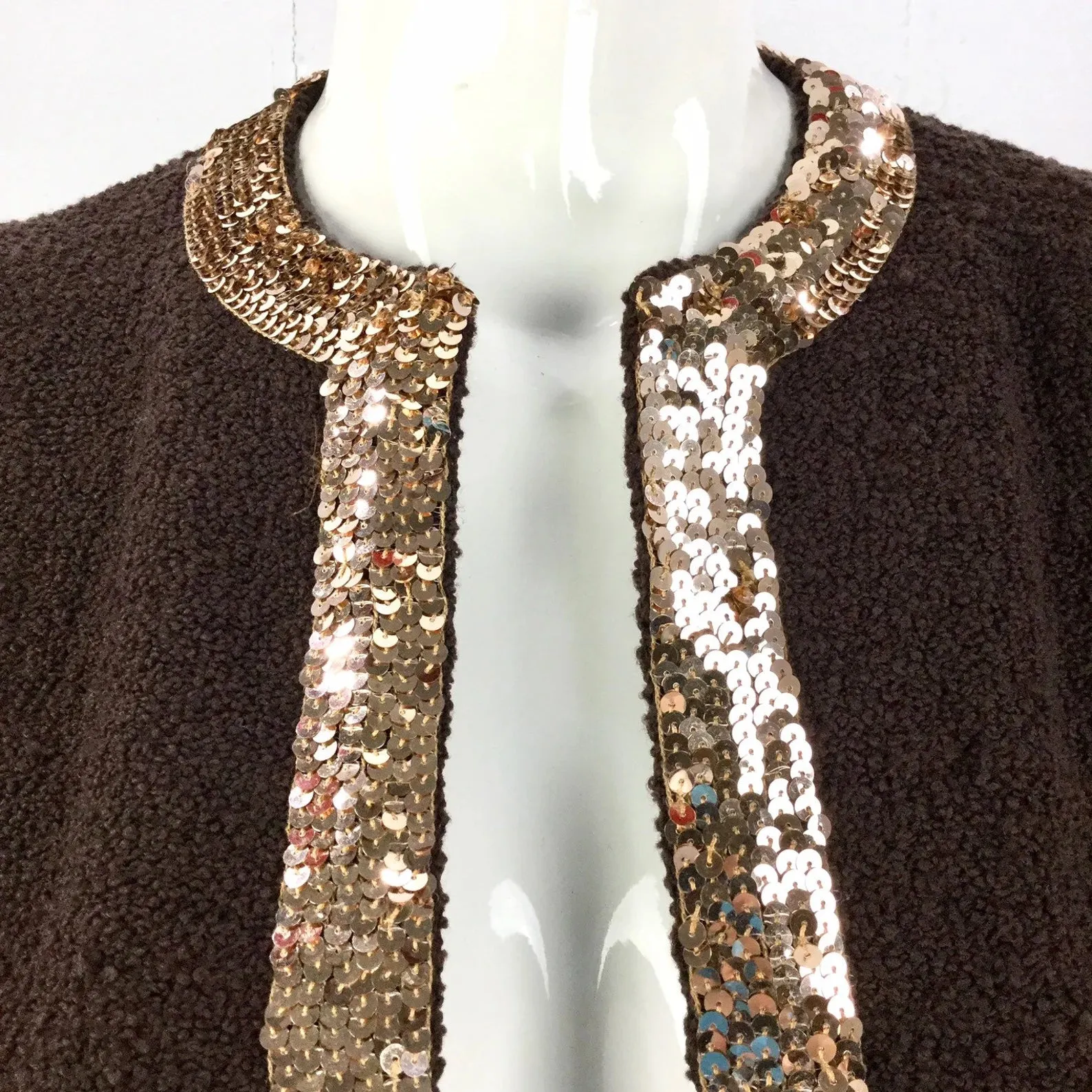 Vintage 1980s Brown Sequin Adolfo Boucle Cardigan, B36