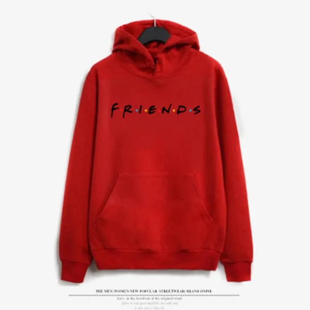Women Friends Hoodies Harajuku Letters Print Pocket Warm Thicken Pullovers Hip Hop Loose Solid Female Sweatshirts
