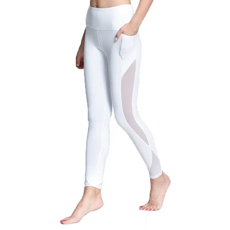 Women Yoga Compression Pants Mesh Leggings Pants Workout Gym Jogging