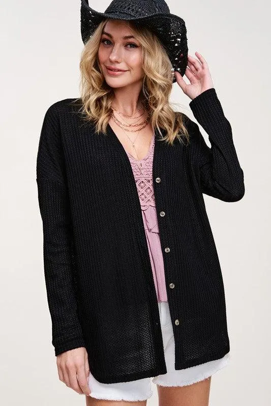 Womens Long Greta Waffle Cardigan