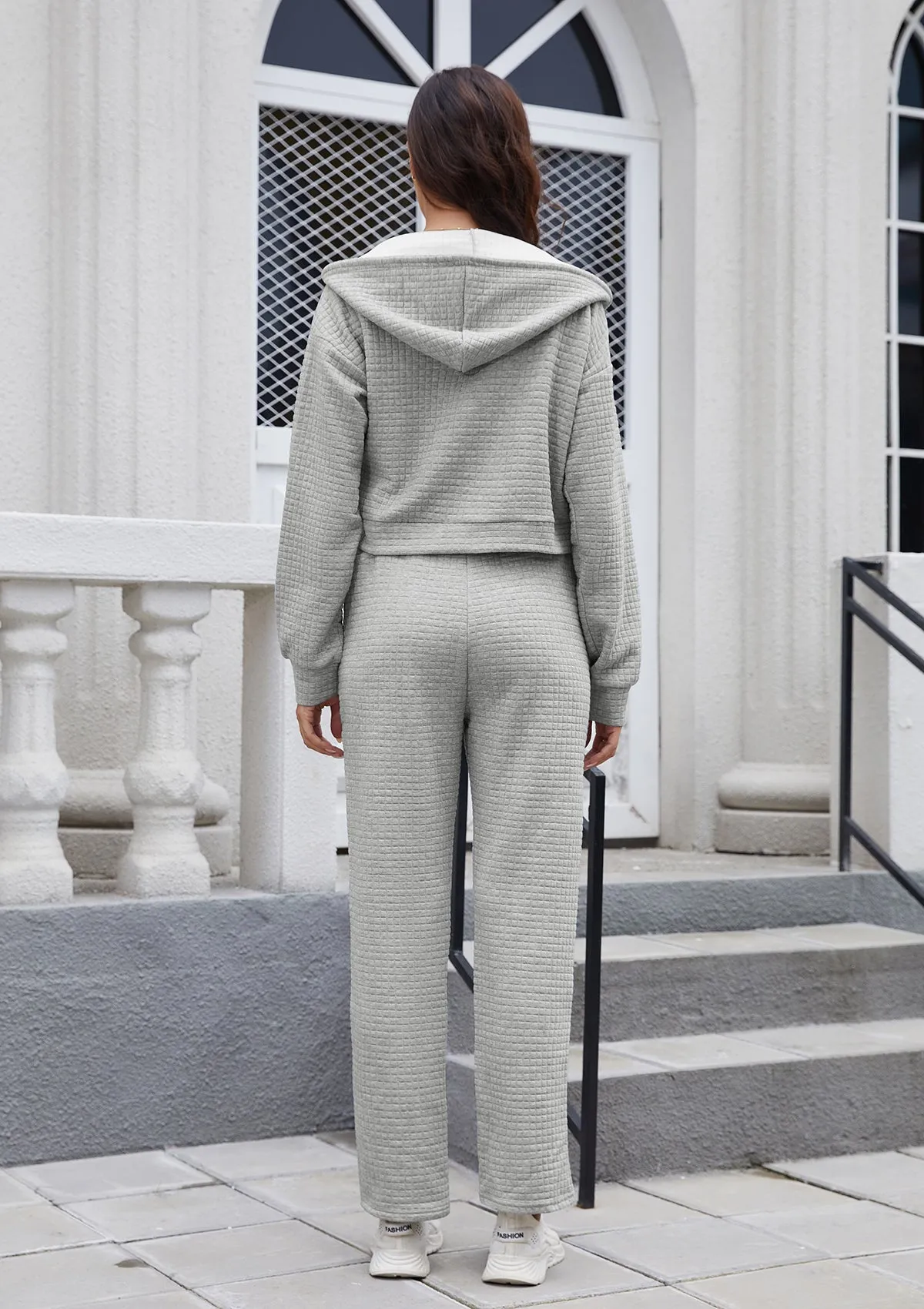Womens Tracksuits 2 Piece Outfits Zip Up Cropped Hoodie Sweatshirt Drawstring Sweatpants Lounge Set with Pockets
