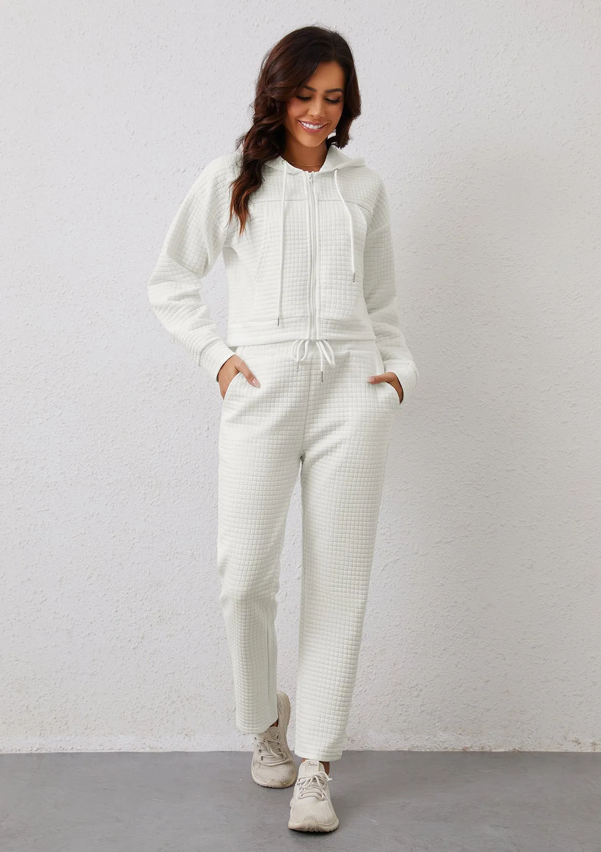 Womens Tracksuits 2 Piece Outfits Zip Up Cropped Hoodie Sweatshirt Drawstring Sweatpants Lounge Set with Pockets