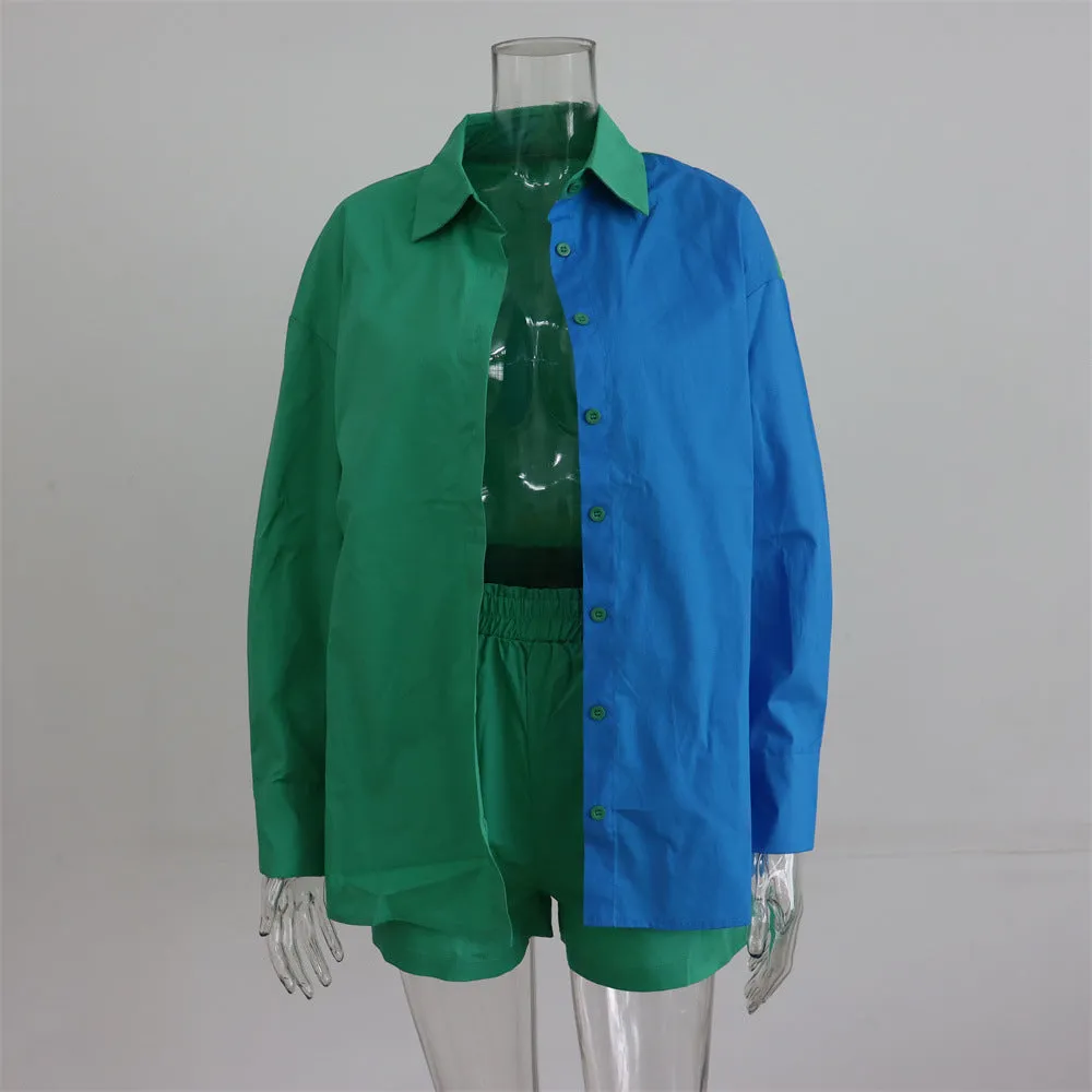 Women's Tracksuits Shirt With Mini Shorts Cotton Two Pieces Sets Fashion Clothing Outfits Blouse Set