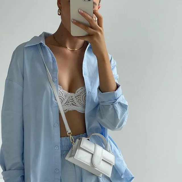 Women's Tracksuits Shirt With Mini Shorts Cotton Two Pieces Sets Fashion Clothing Outfits Blouse Set