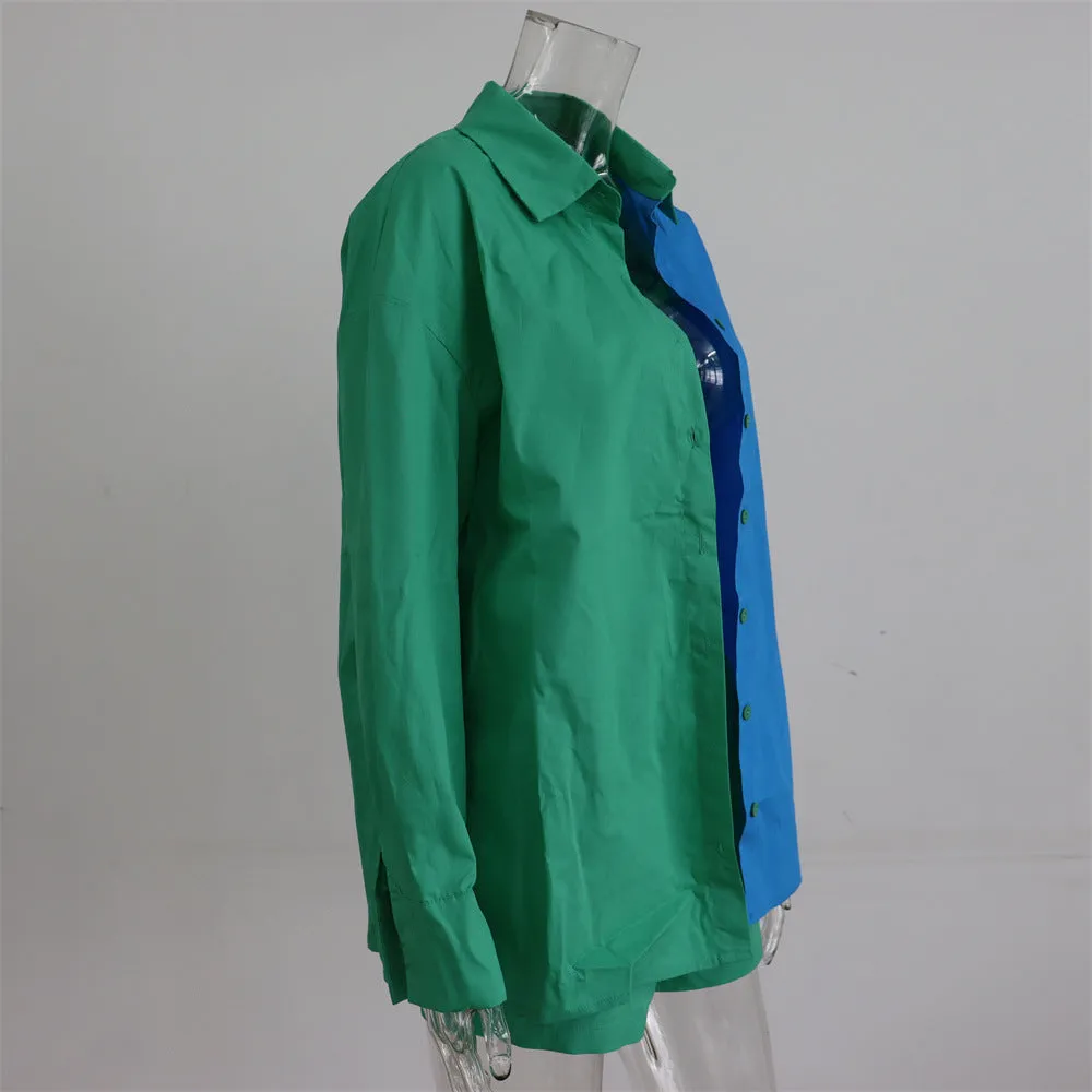Women's Tracksuits Shirt With Mini Shorts Cotton Two Pieces Sets Fashion Clothing Outfits Blouse Set