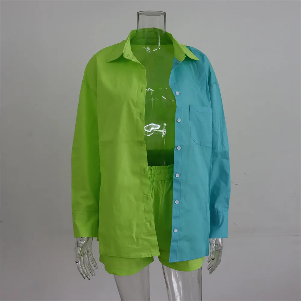 Women's Tracksuits Shirt With Mini Shorts Cotton Two Pieces Sets Fashion Clothing Outfits Blouse Set