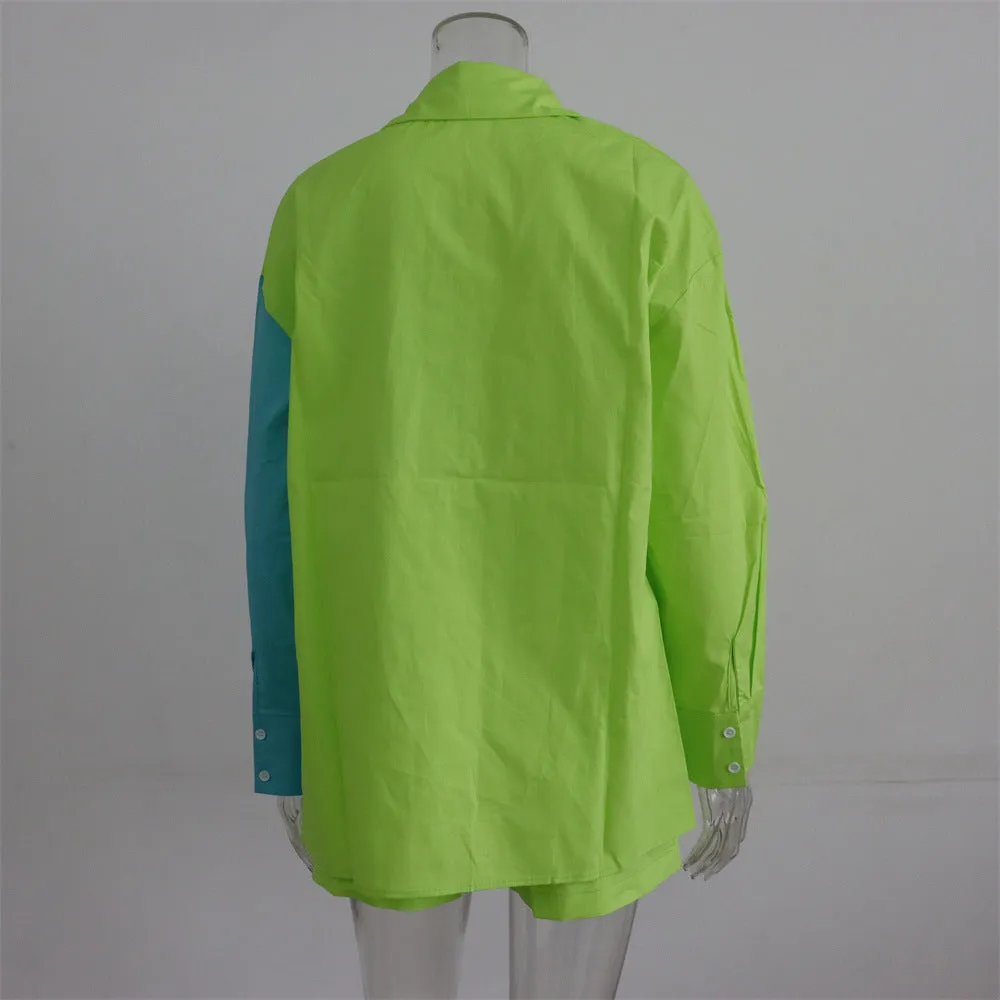 Women's Tracksuits Shirt With Mini Shorts Cotton Two Pieces Sets Fashion Clothing Outfits Blouse Set