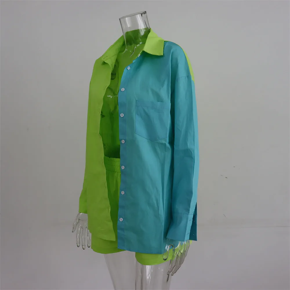 Women's Tracksuits Shirt With Mini Shorts Cotton Two Pieces Sets Fashion Clothing Outfits Blouse Set