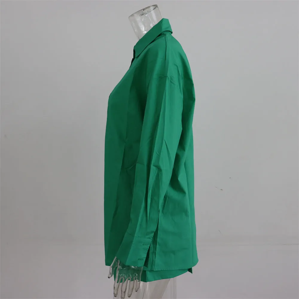 Women's Tracksuits Shirt With Mini Shorts Cotton Two Pieces Sets Fashion Clothing Outfits Blouse Set