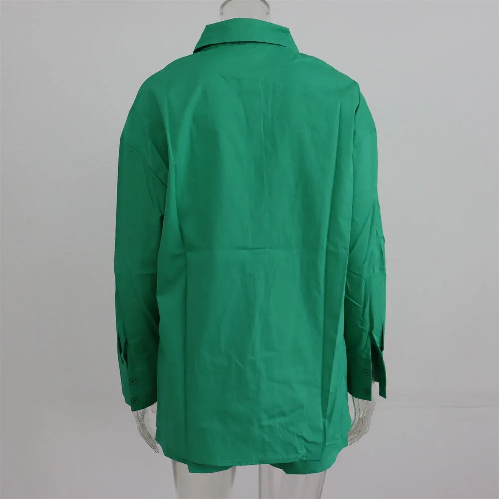Women's Tracksuits Shirt With Mini Shorts Cotton Two Pieces Sets Fashion Clothing Outfits Blouse Set