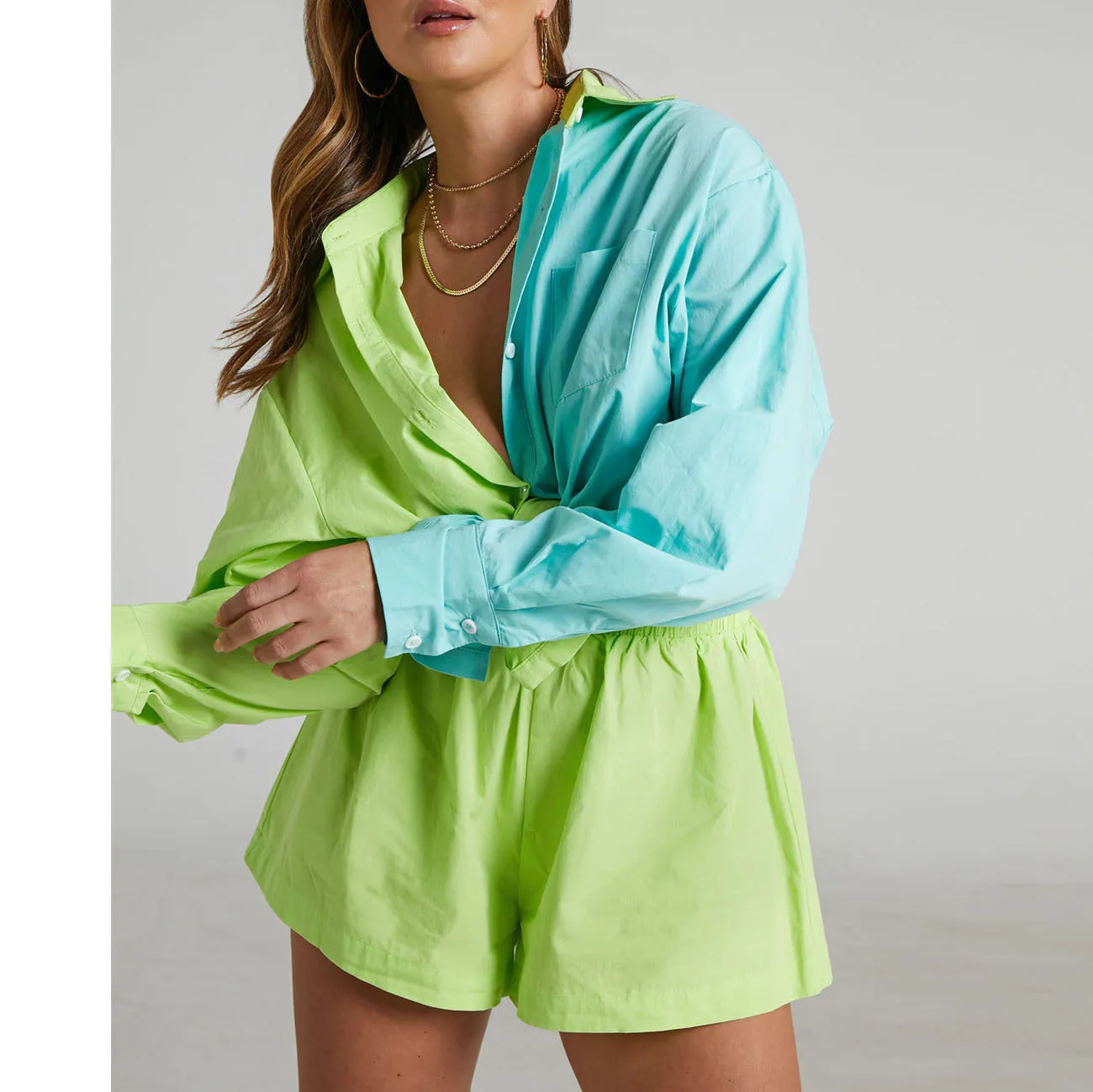 Women's Tracksuits Shirt With Mini Shorts Cotton Two Pieces Sets Fashion Clothing Outfits Blouse Set