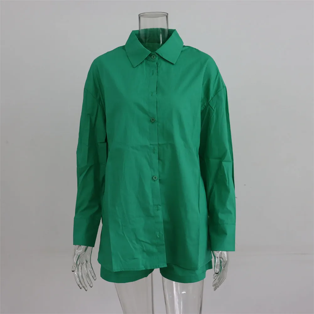 Women's Tracksuits Shirt With Mini Shorts Cotton Two Pieces Sets Fashion Clothing Outfits Blouse Set