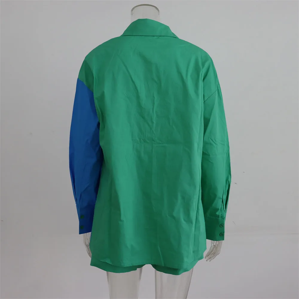 Women's Tracksuits Shirt With Mini Shorts Cotton Two Pieces Sets Fashion Clothing Outfits Blouse Set