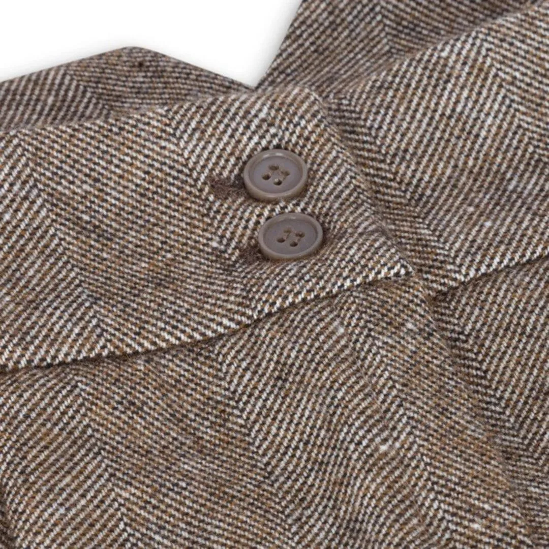 Womens Tweed Blazer Jacket 1920s Vintage Elbow Patch Waistcoat Blinders Tan
