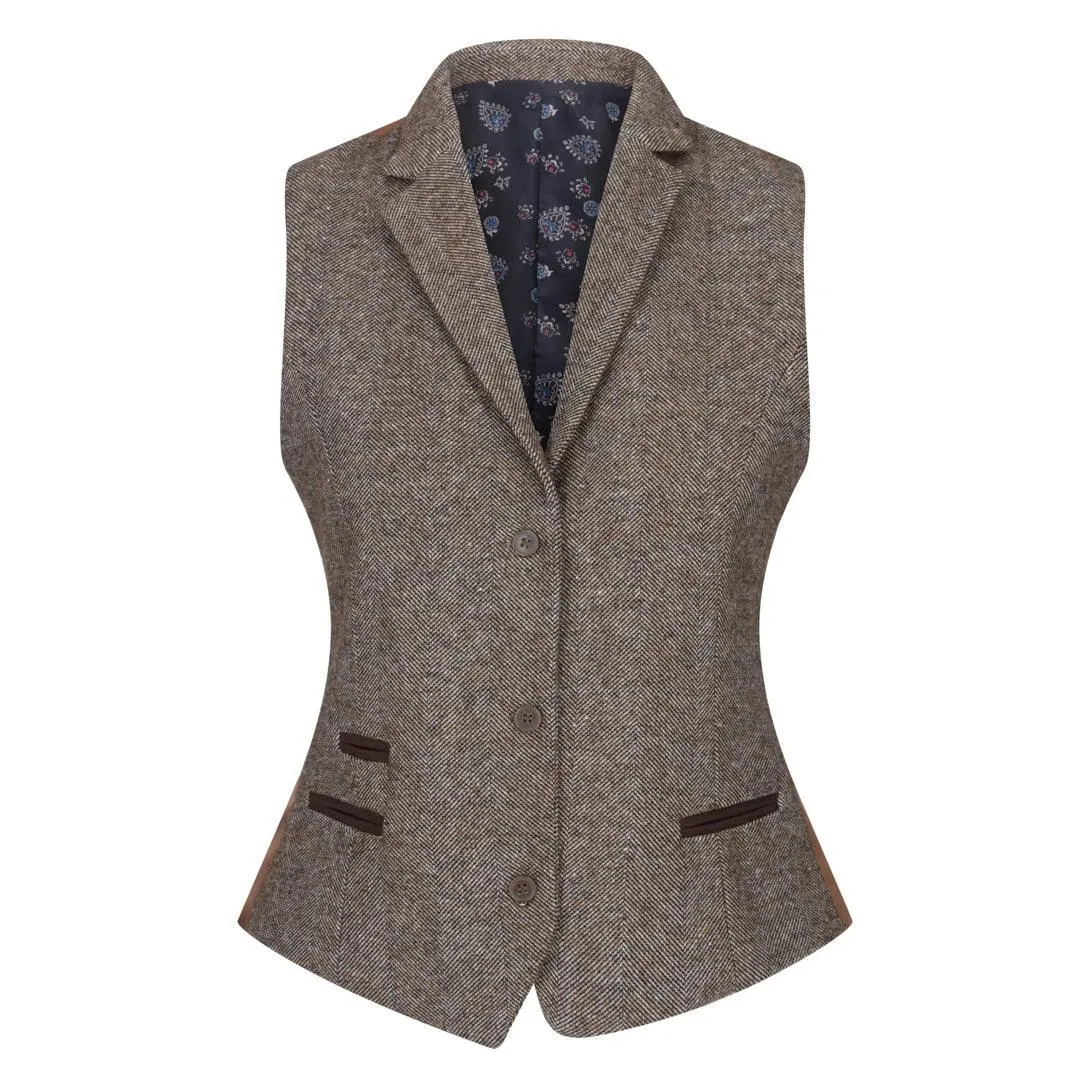 Womens Tweed Blazer Jacket 1920s Vintage Elbow Patch Waistcoat Blinders Tan