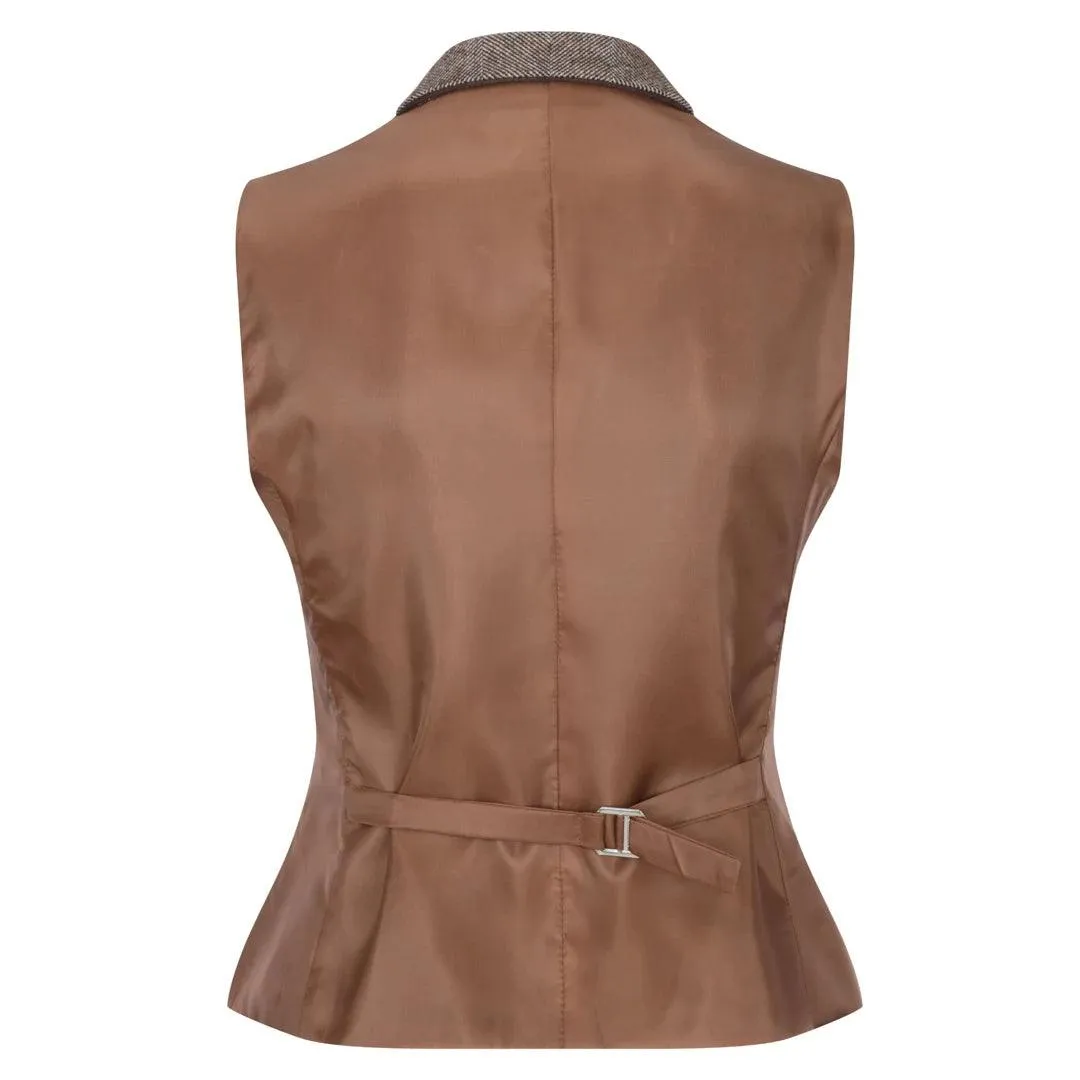 Womens Tweed Blazer Jacket 1920s Vintage Elbow Patch Waistcoat Blinders Tan