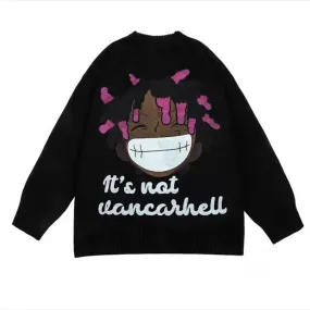 Y2K Oversize-Pullover mit Anime-Girl und Graffiti