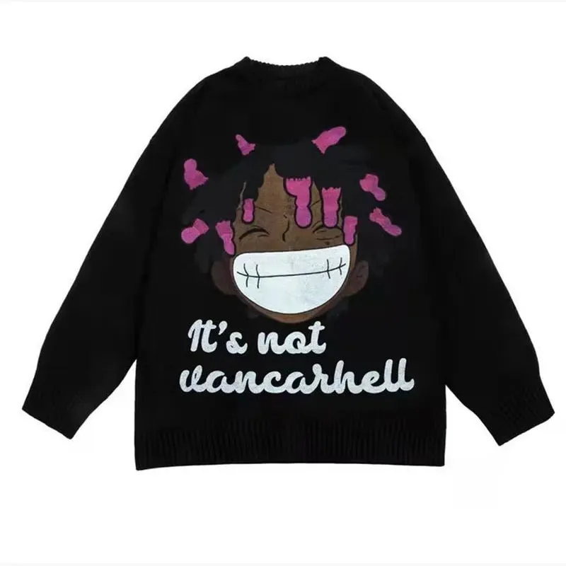 Y2K Oversize-Pullover mit Anime-Girl und Graffiti